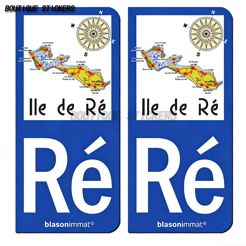 2 exquisite license plate stickers for French R é Î le de R é cars, motorcycles, off-road vehicles, RVs, waterproof PVC stickers