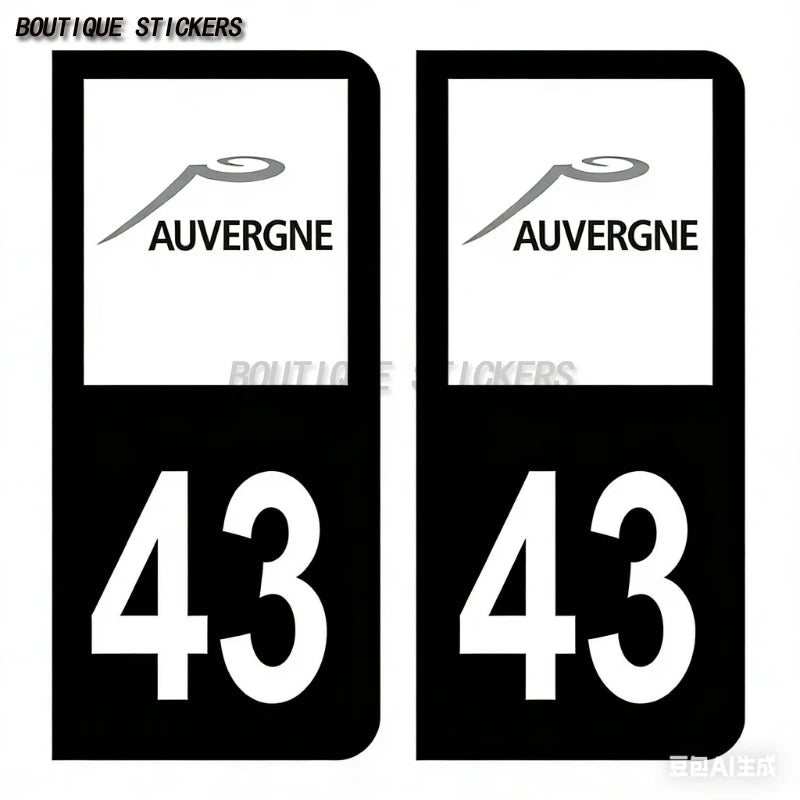 2Pcs Car license plate sticker, car DEP department F43 logo, Auvergne high-quality waterproof PVC car sticker
