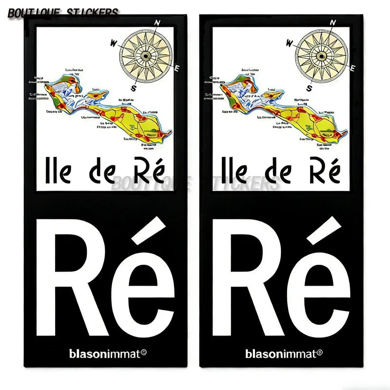 2 exquisite license plate stickers for French R é Î le de R é cars, motorcycles, off-road vehicles, RVs, waterproof PVC stickers