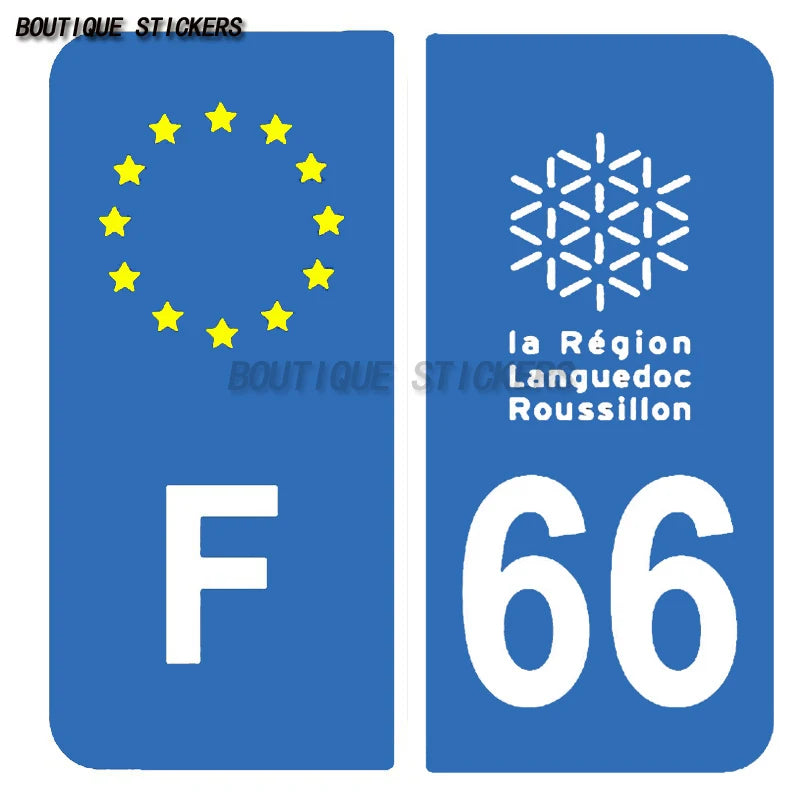 2Pcs  French license plate sticker, F66 in Occitanie region, 60 in Picardy region, waterproof PVC sticker