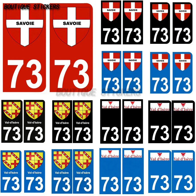 2Pcs Exquisite French licenseplate stickers in 73 Val-d'Isère - Savoie croix savoie droits - croix Savoie - Val-d'Isère logo