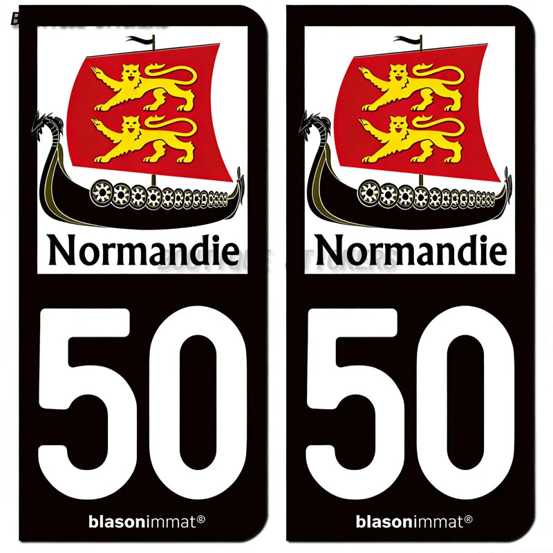 2Pcs French license plate stickers50 Coutances  Ville Coutances  Armoiries Granville  Ville Auderville blason Normandie  Drakkar