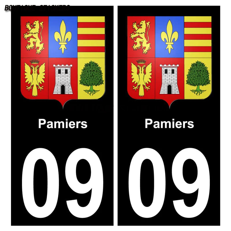 2Pcs Exquisite French license plate stickers in black and blue09 Lavelanet  Pamiers Saint-Girons Voiture moto PVC étanche
