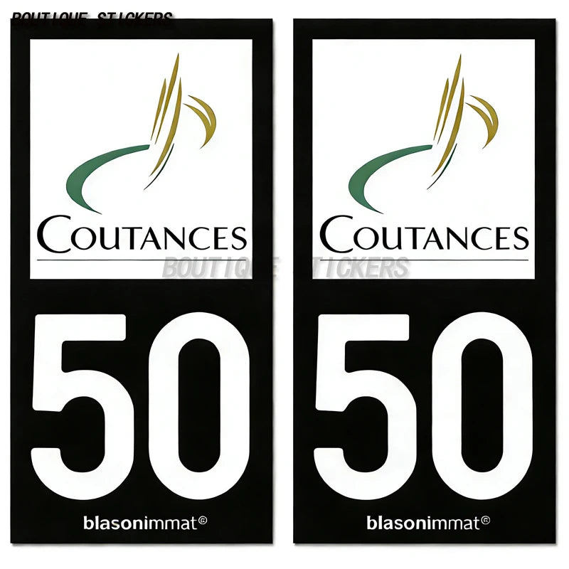 2Pcs French license plate stickers50 Coutances  Ville Coutances  Armoiries Granville  Ville Auderville blason Normandie  Drakkar