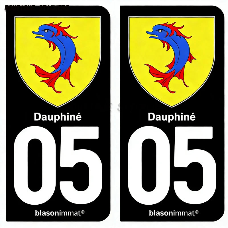 2Pcs French license plate stickers05 station Serre Chevalier, Briançon Ville, Dauphiné - armes, commune de devoluy Voiture moto