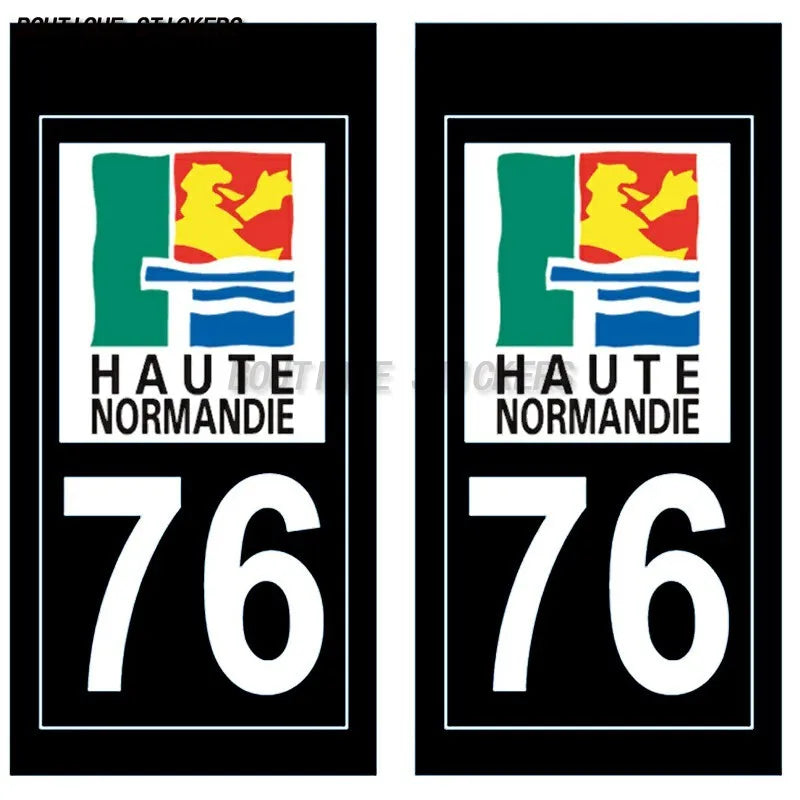 2Pcs Exquisite license plate sticker French coastal Seine Normandy F76 car off-road vehicle RV motorcycle waterproof PVC sticker