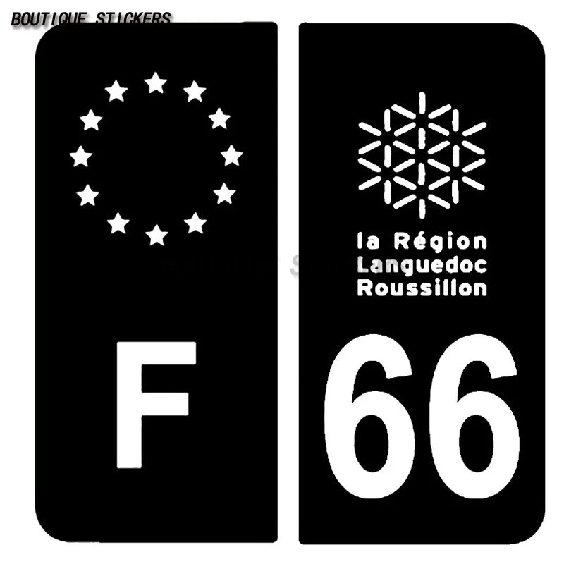 2Pcs  French license plate sticker, F66 in Occitanie region, 60 in Picardy region, waterproof PVC sticker