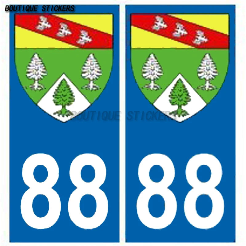 2PcsExquisite French Vosges Province No. 88 coat of arms license plate sticker F88 Lorraine region car RV waterproof PVC sticker