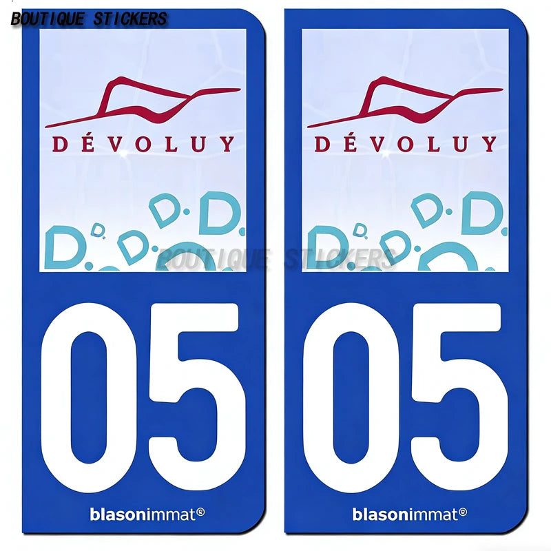 2Pcs French license plate stickers05 station Serre Chevalier, Briançon Ville, Dauphiné - armes, commune de devoluy Voiture moto
