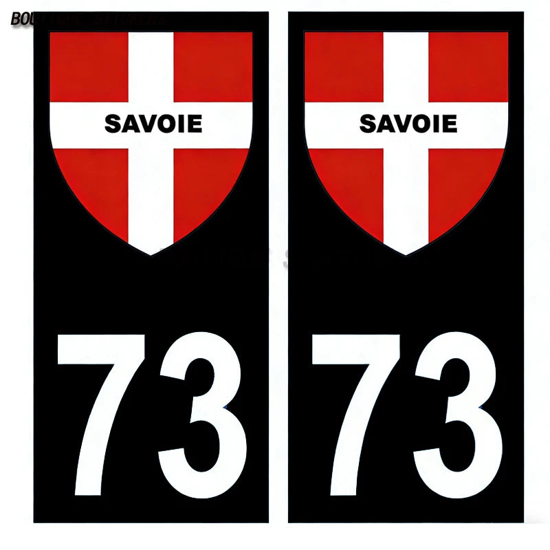 2Pcs Exquisite French licenseplate stickers in 73 Val-d'Isère - Savoie croix savoie droits - croix Savoie - Val-d'Isère logo