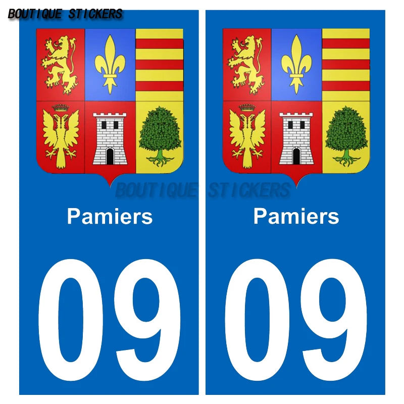 2Pcs Exquisite French license plate stickers in black and blue09 Lavelanet  Pamiers Saint-Girons Voiture moto PVC étanche