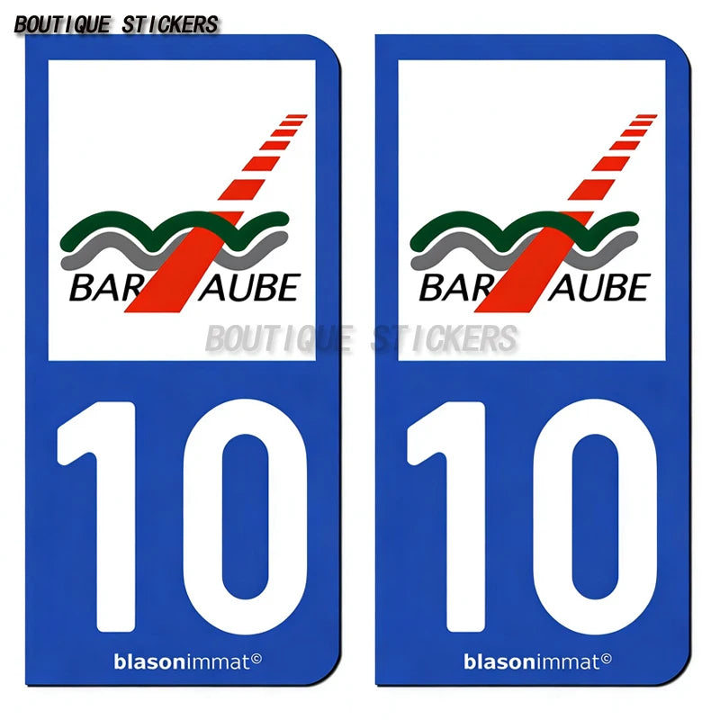 2Pcs Exquisite French license plate stickers in black and blue10 Bar-sur-Aube Troyes - aglo Bar sur aub - agglo PVC étanche