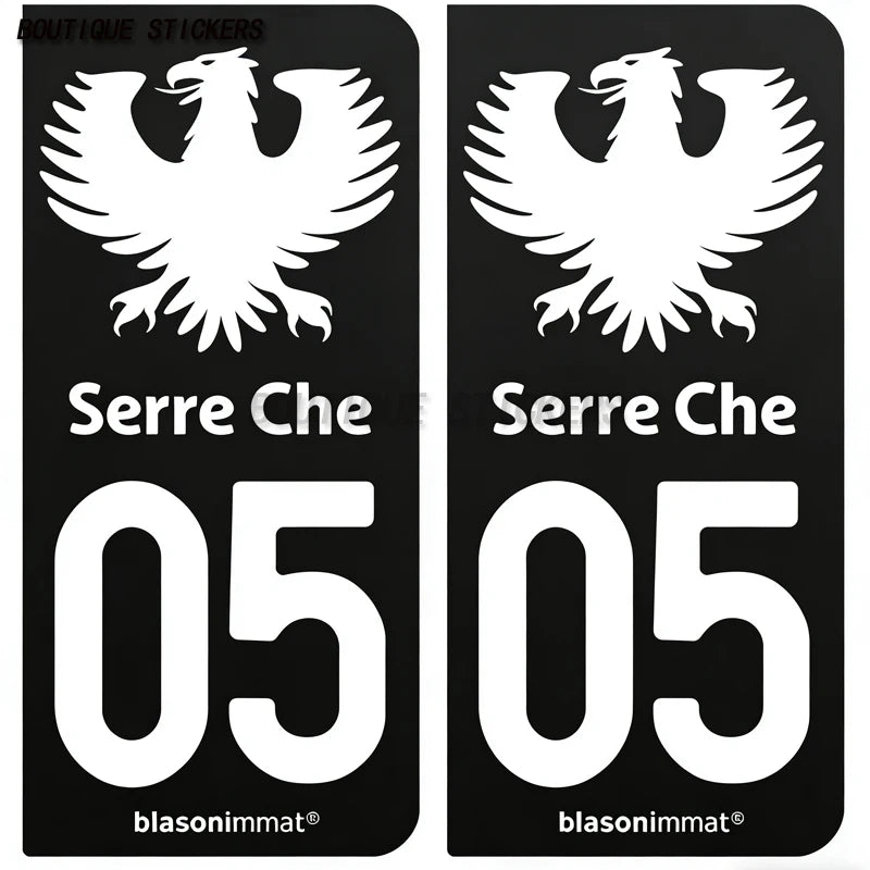 2Pcs French license plate stickers05 station Serre Chevalier, Briançon Ville, Dauphiné - armes, commune de devoluy Voiture moto