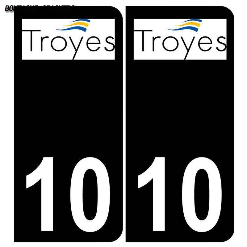 2Pcs Exquisite French license plate stickers in black and blue10 Bar-sur-Aube Troyes - aglo Bar sur aub - agglo PVC étanche