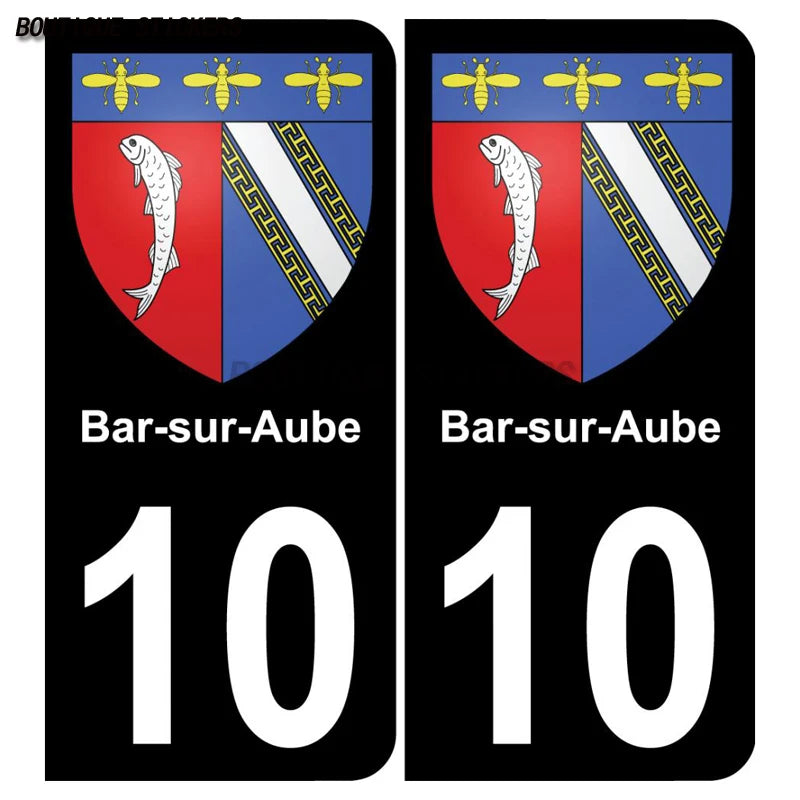 2Pcs Exquisite French license plate stickers in black and blue10 Bar-sur-Aube Troyes - aglo Bar sur aub - agglo PVC étanche