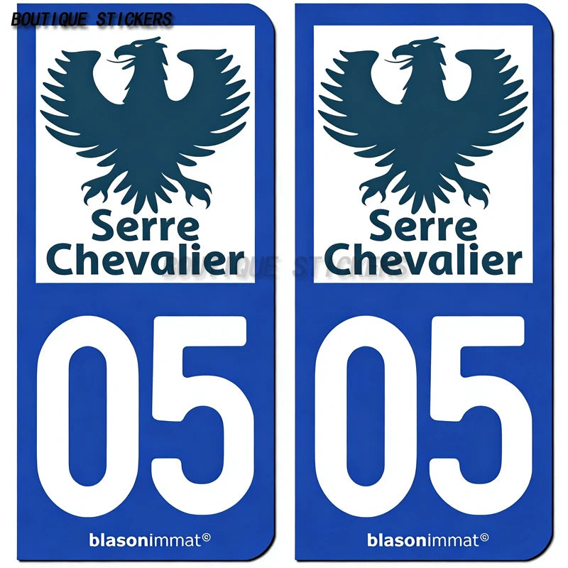 2Pcs French license plate stickers05 station Serre Chevalier, Briançon Ville, Dauphiné - armes, commune de devoluy Voiture moto
