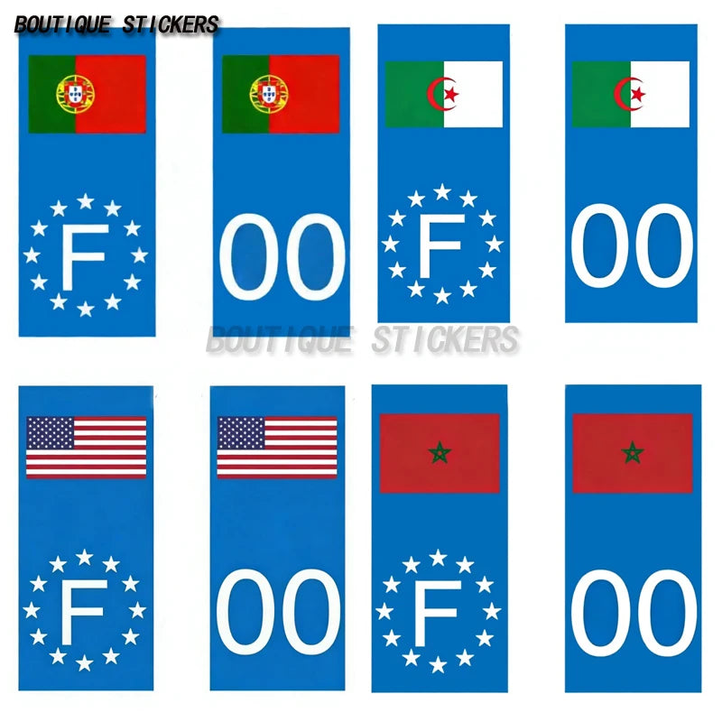 2Pcs European country flags, Switzerland, Russia, Germany, Spain, United States, license plate stickers, waterproof PVC stickers