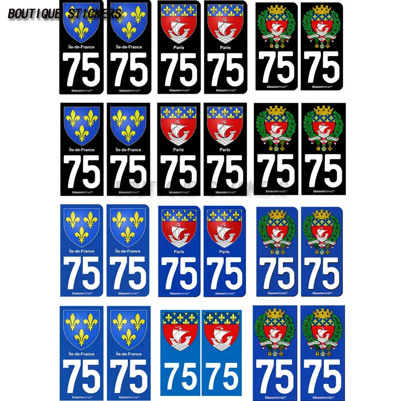 Autocollant plaque d'immatriculation France 75 Ile de France - Armoiries  Paris - Armoiries blason armoiries département droits