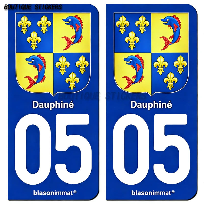 2Pcs French license plate stickers05 station Serre Chevalier, Briançon Ville, Dauphiné - armes, commune de devoluy Voiture moto