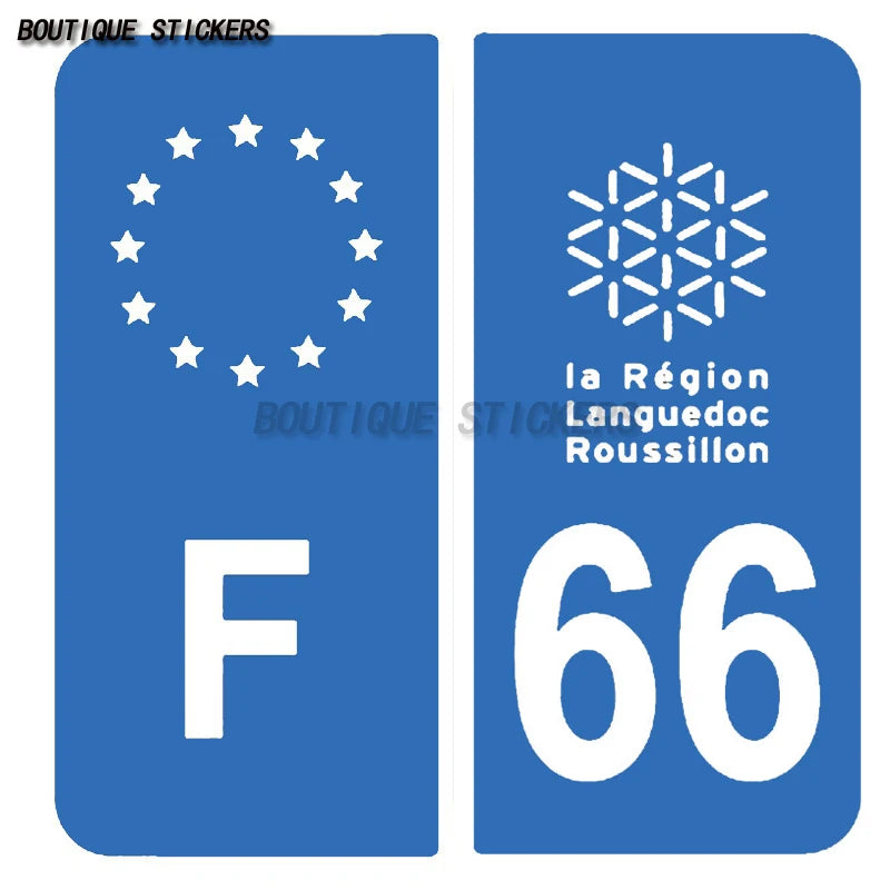 2Pcs  French license plate sticker, F66 in Occitanie region, 60 in Picardy region, waterproof PVC sticker