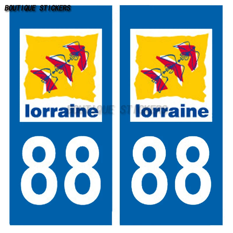 2PcsExquisite French Vosges Province No. 88 coat of arms license plate sticker F88 Lorraine region car RV waterproof PVC sticker