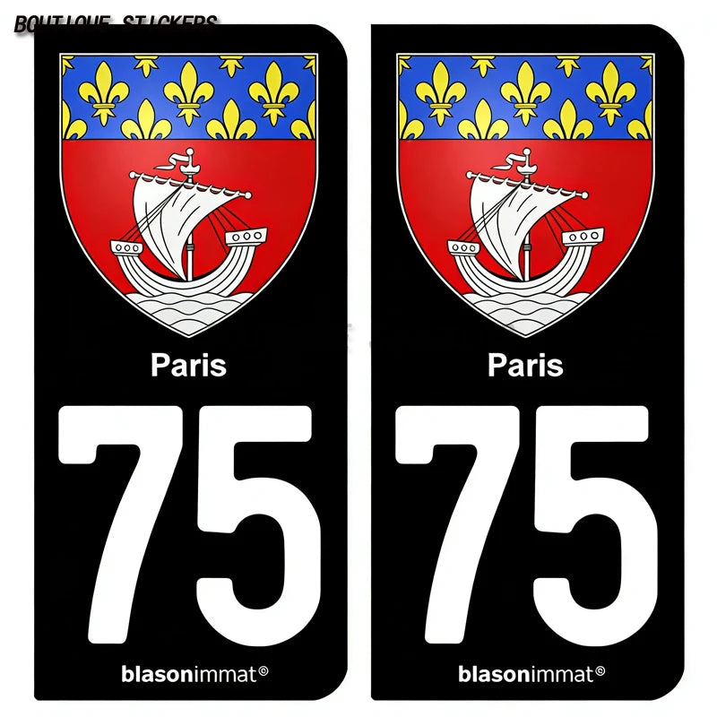 Autocollant plaque d'immatriculation France 75 Ile de France - Armoiries  Paris - Armoiries blason armoiries département droits