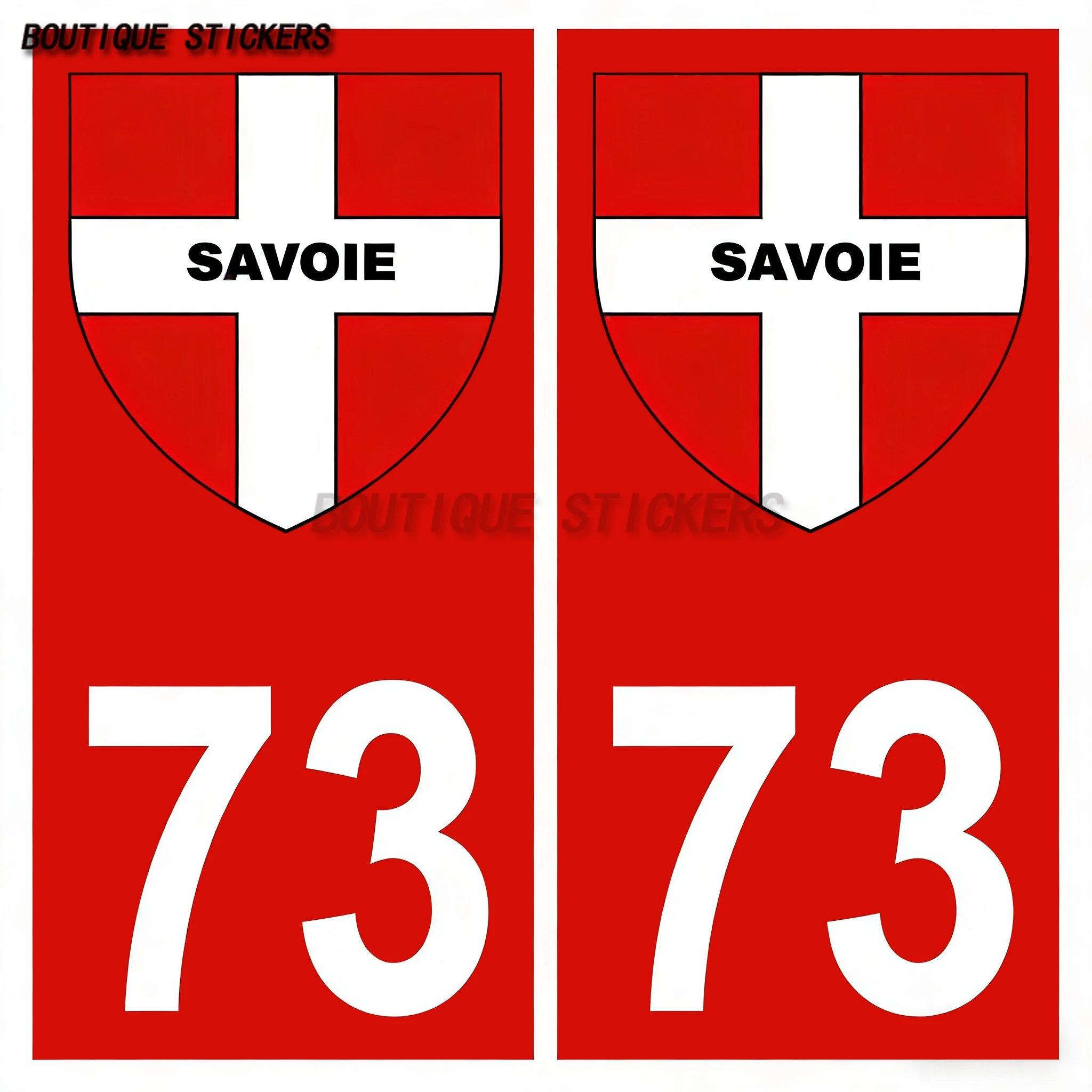 2Pcs Exquisite French licenseplate stickers in 73 Val-d'Isère - Savoie croix savoie droits - croix Savoie - Val-d'Isère logo