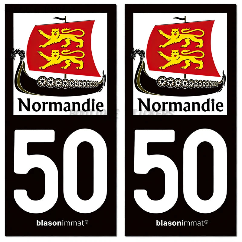 2Pcs French license plate stickers50 Coutances  Ville Coutances  Armoiries Granville  Ville Auderville blason Normandie  Drakkar