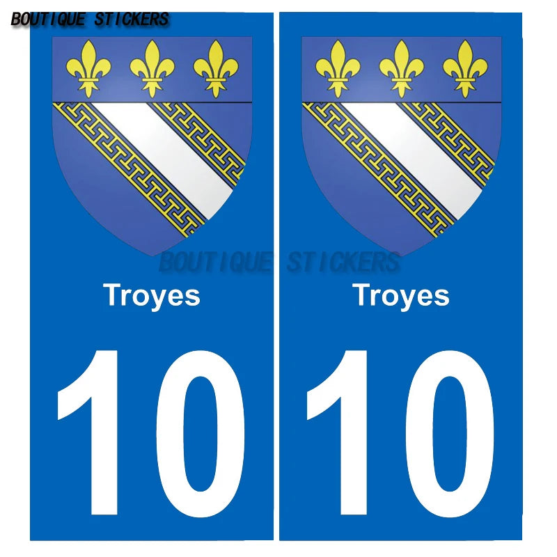 2Pcs Exquisite French license plate stickers in black and blue10 Bar-sur-Aube Troyes - aglo Bar sur aub - agglo PVC étanche