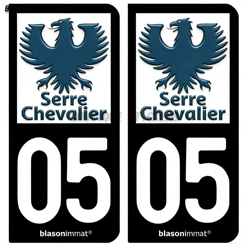 2Pcs French license plate stickers05 station Serre Chevalier, Briançon Ville, Dauphiné - armes, commune de devoluy Voiture moto
