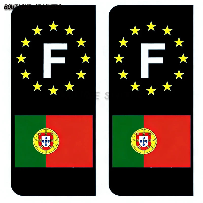 2Pcs Plaque d'immatriculation autocollant UE France Portugal drapeau imperméable à l'eau PVC voiture motocross autocollant