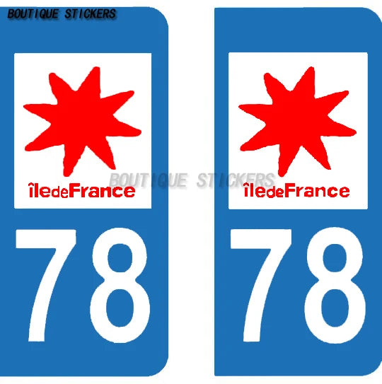 2Pcs Exquisite license plate sticker F78 car off-road vehicle RV waterproof PVC sticker in 78 provinces of Î le de France France