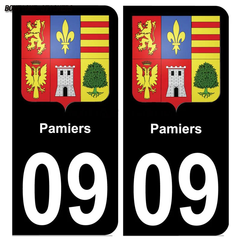 2Pcs Exquisite French license plate stickers in black and blue09 Lavelanet  Pamiers Saint-Girons Voiture moto PVC étanche
