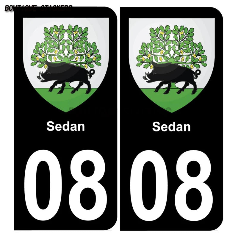 2Pcs Fine plaque d'immatriculation française autocollant noir bleu 08 Sedan-Ville  Rethel Givet logo Voiture moto PVC étanche