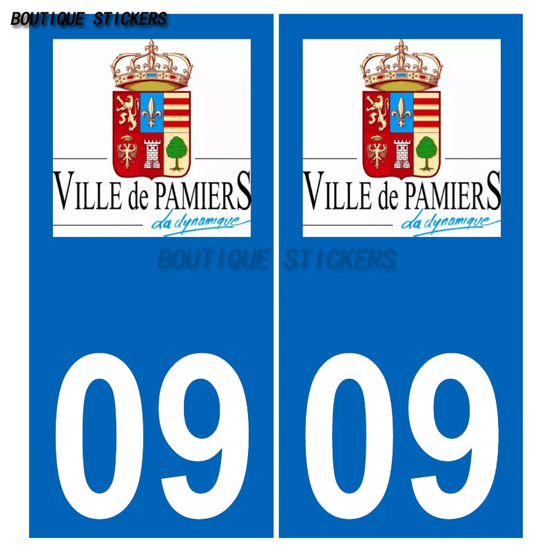 2Pcs Exquisite French license plate stickers in black and blue09 Lavelanet  Pamiers Saint-Girons Voiture moto PVC étanche