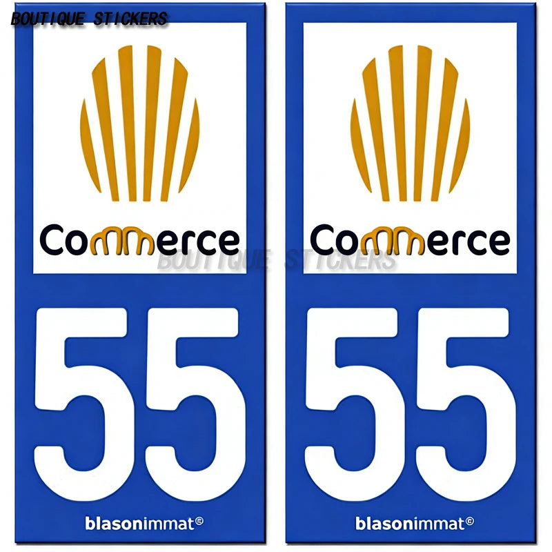 2Pcs Exquisite French license plate stickers in black and blue55 Commercy - Ville 55 Meuse Armoiries Car waterproof PVC sticker