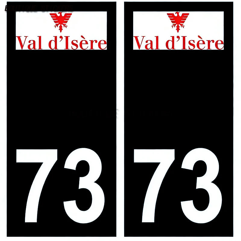 2Pcs Exquisite French licenseplate stickers in 73 Val-d'Isère - Savoie croix savoie droits - croix Savoie - Val-d'Isère logo