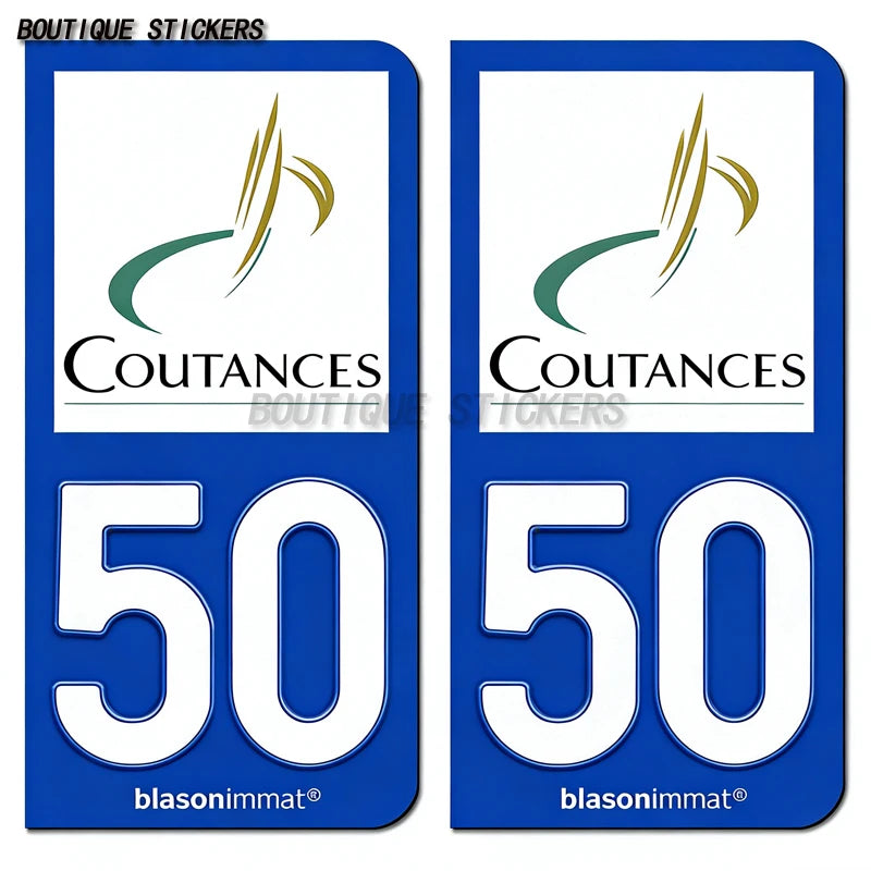 2Pcs French license plate stickers50 Coutances  Ville Coutances  Armoiries Granville  Ville Auderville blason Normandie  Drakkar