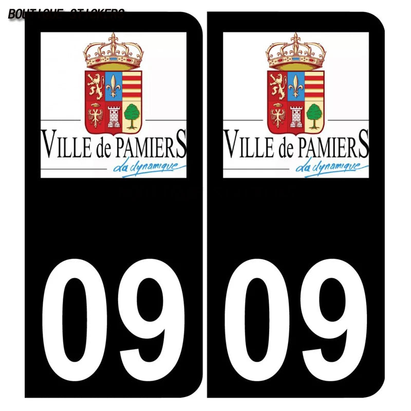2Pcs Exquisite French license plate stickers in black and blue09 Lavelanet  Pamiers Saint-Girons Voiture moto PVC étanche