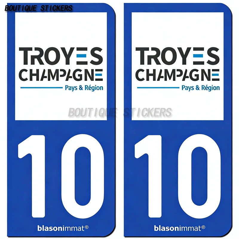 2Pcs Exquisite French license plate stickers in black and blue10 Bar-sur-Aube Troyes - aglo Bar sur aub - agglo PVC étanche