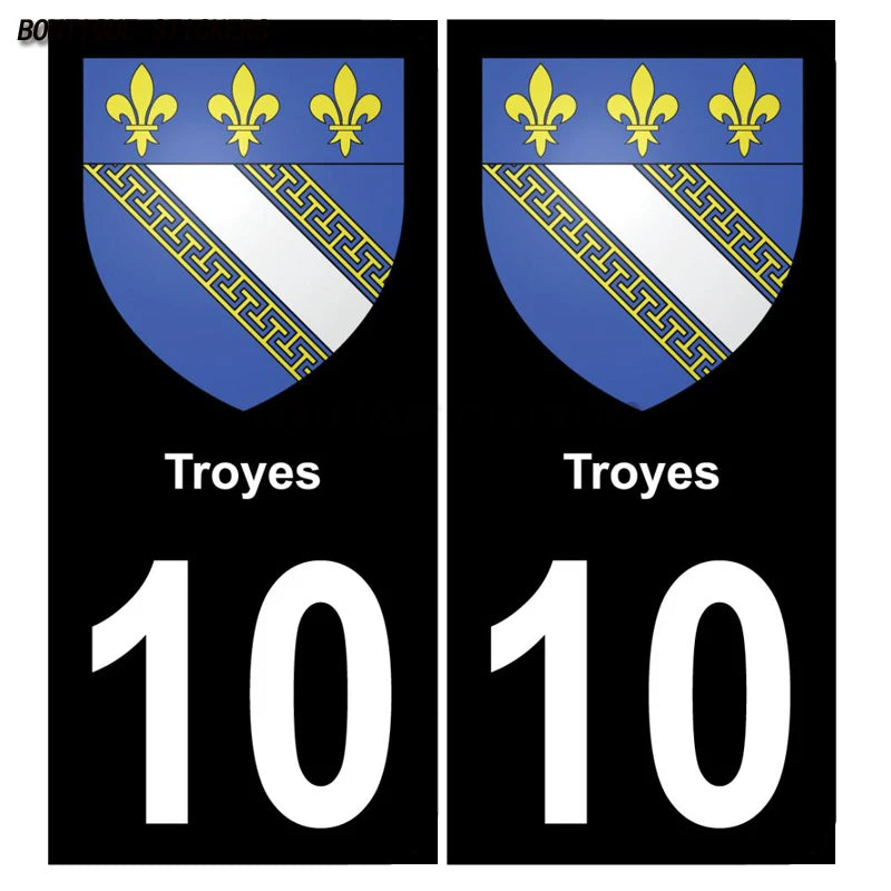 2Pcs Exquisite French license plate stickers in black and blue10 Bar-sur-Aube Troyes - aglo Bar sur aub - agglo PVC étanche