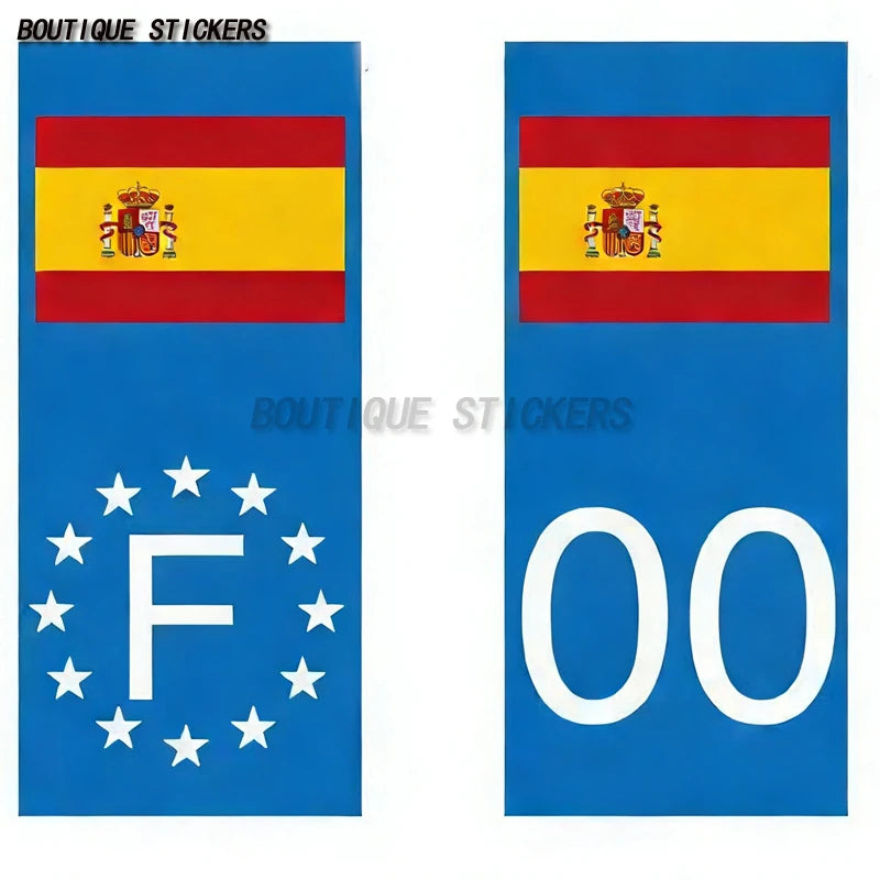 2Pcs European country flags, Switzerland, Russia, Germany, Spain, United States, license plate stickers, waterproof PVC stickers