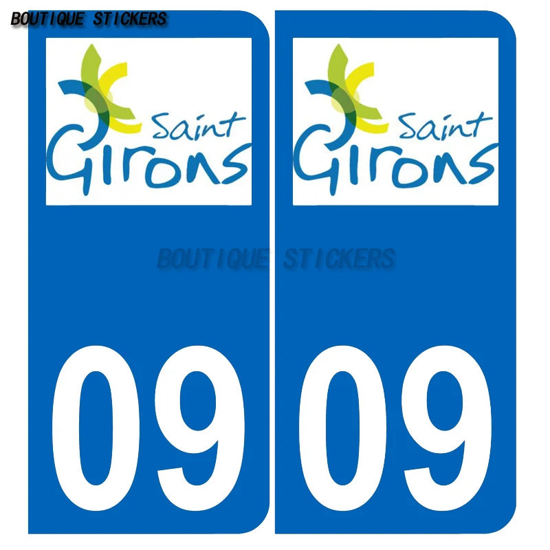 2Pcs Exquisite French license plate stickers in black and blue09 Lavelanet  Pamiers Saint-Girons Voiture moto PVC étanche