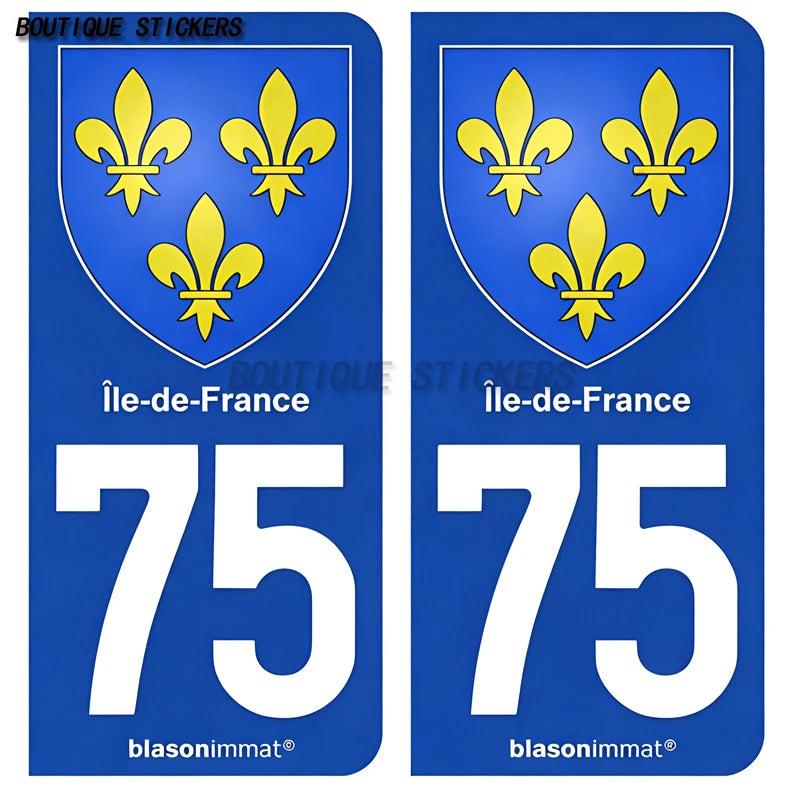 Autocollant plaque d'immatriculation France 75 Ile de France - Armoiries  Paris - Armoiries blason armoiries département droits