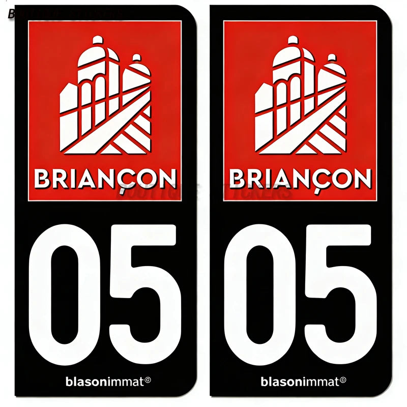 2Pcs French license plate stickers05 station Serre Chevalier, Briançon Ville, Dauphiné - armes, commune de devoluy Voiture moto