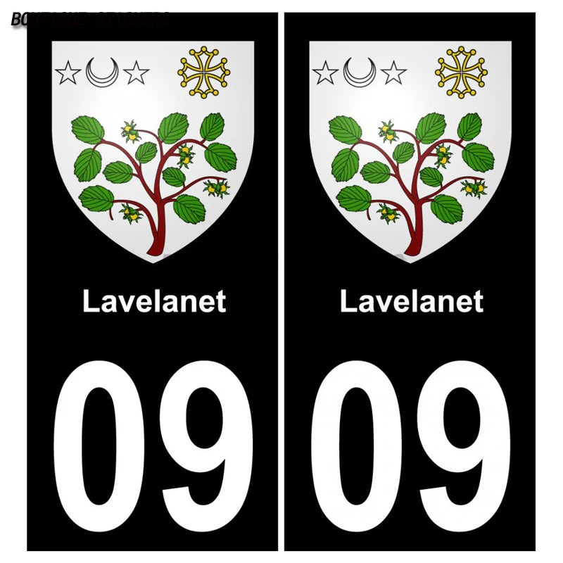 2Pcs Exquisite French license plate stickers in black and blue09 Lavelanet  Pamiers Saint-Girons Voiture moto PVC étanche