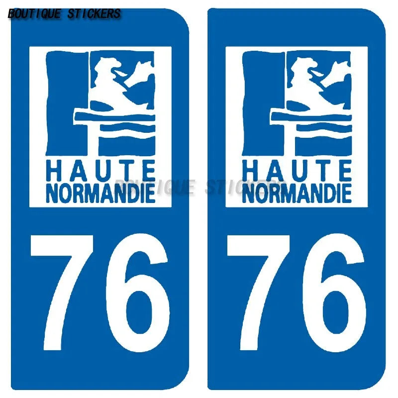 2Pcs Exquisite license plate sticker French coastal Seine Normandy F76 car off-road vehicle RV motorcycle waterproof PVC sticker