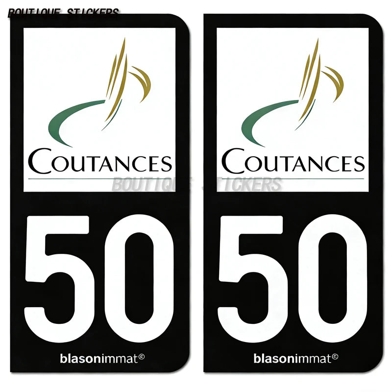 2Pcs French license plate stickers50 Coutances  Ville Coutances  Armoiries Granville  Ville Auderville blason Normandie  Drakkar