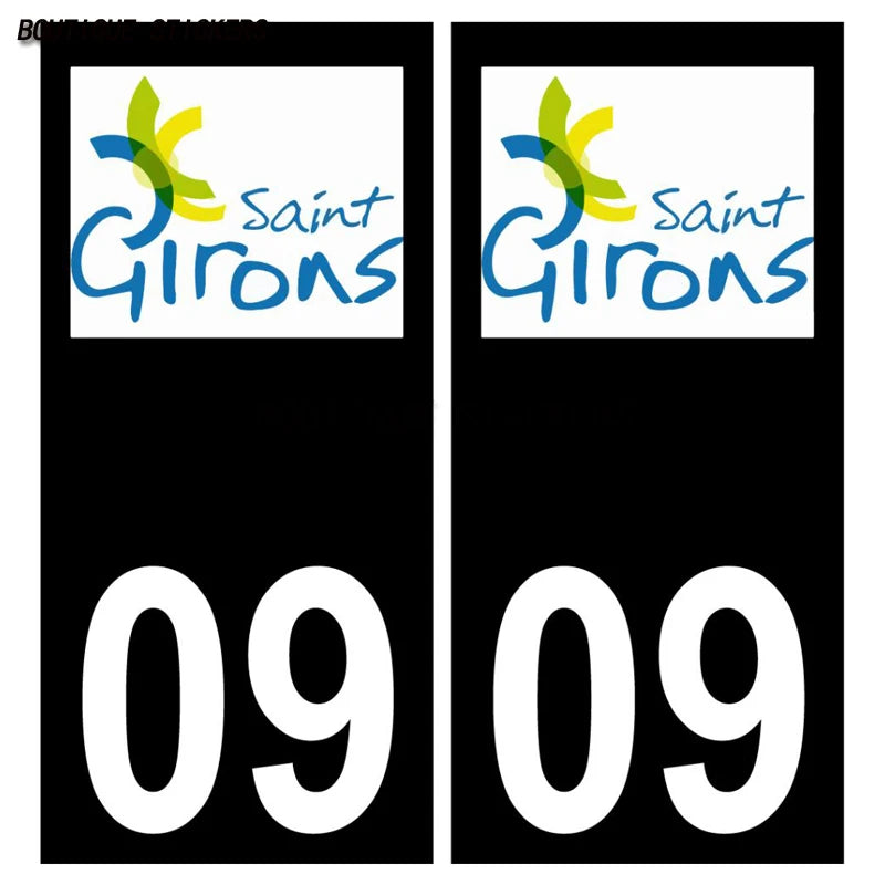 2Pcs Exquisite French license plate stickers in black and blue09 Lavelanet  Pamiers Saint-Girons Voiture moto PVC étanche