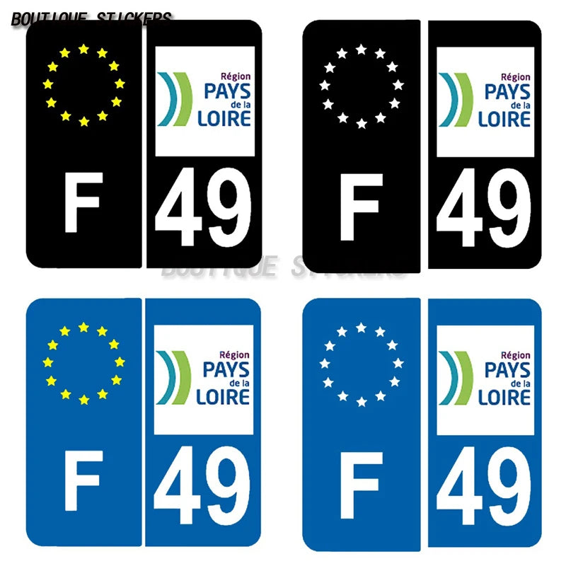 2Pcs Exquisite license plate stickers F license plate department 49 district car truck RV camping car waterproof PVC stickers